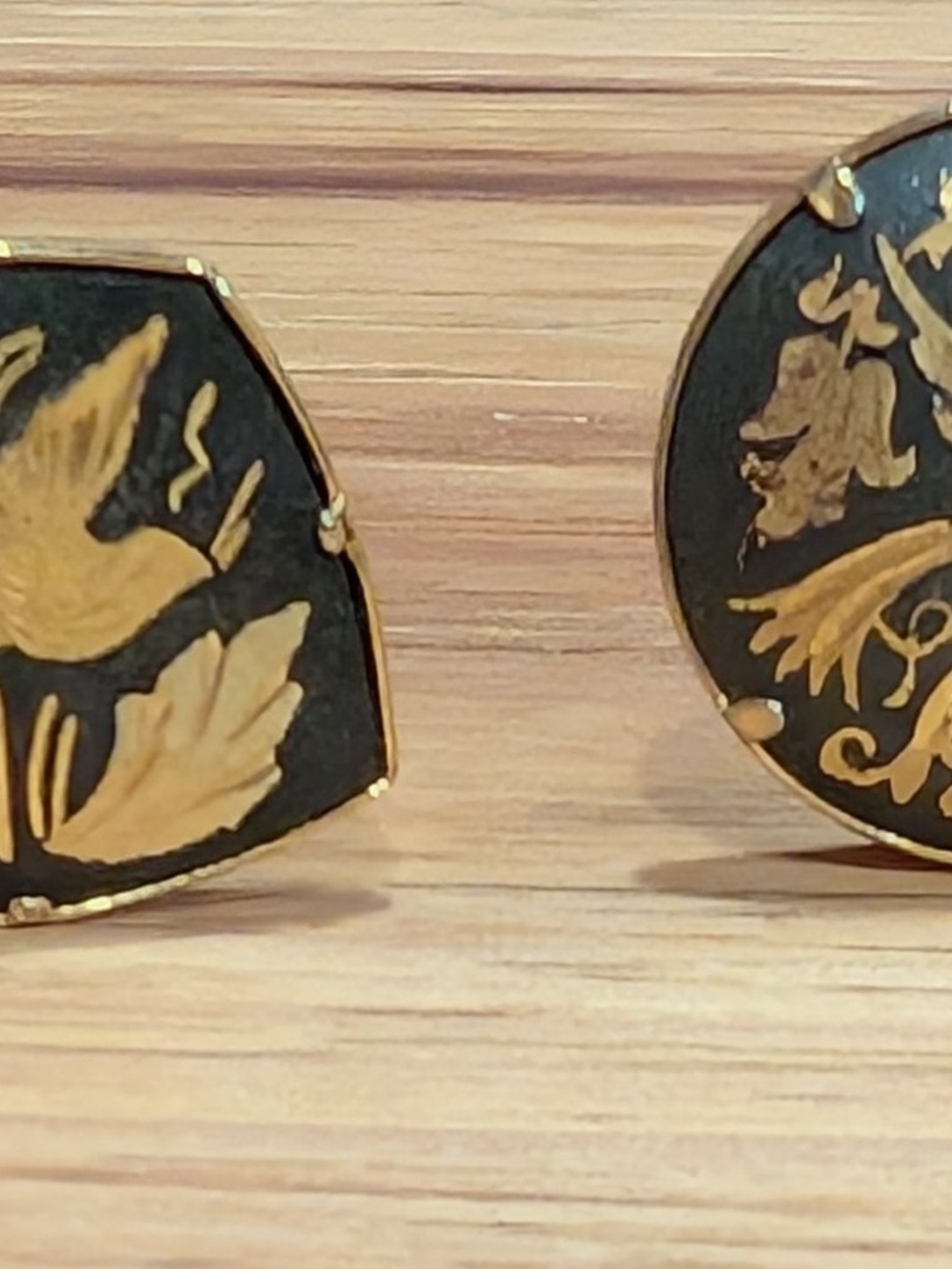 2 Pair Gold and Black Damascene Women’s Clip On Earrings